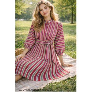 NWT Lauren Ralph Lauren Shirt Dress 14 Pinstripe Balloon Sleeve Office Siren